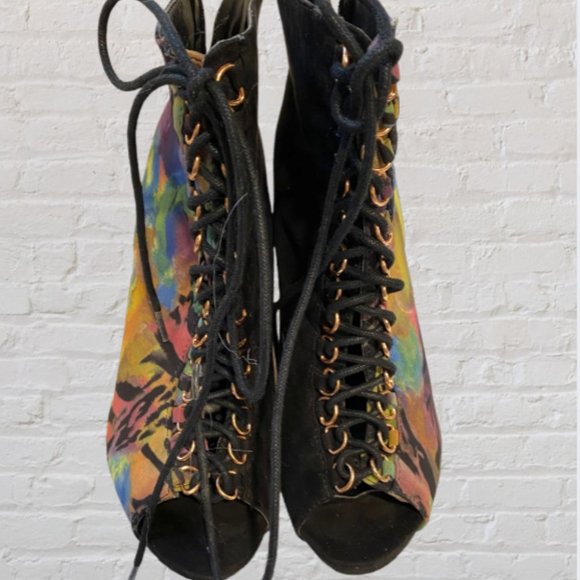 PRIVILEGED SHOES -- Peep Toe Booties/Ankle Boots, Dual Patterned, Rear Zip - Picture 12 of 12